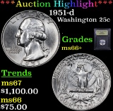 ***Auction Highlight*** 1951-d Washington Quarter 25c Graded GEM++ Unc By USCG (fc)