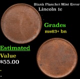 Blank Planchet Mint Error Lincoln Cent 1c Grades Select+ Unc BN