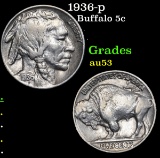 1936-p Buffalo Nickel 5c Grades Select AU