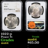 NGC 1922-p Peace Dollar $1 Graded ms64 By NGC