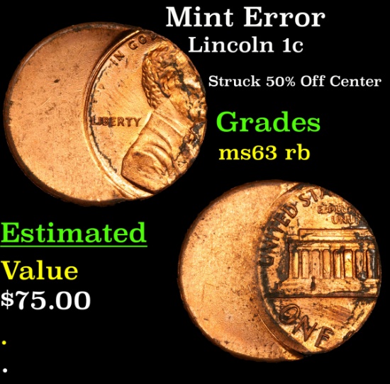 Mint Error Lincoln Cent 1c Grades Select Unc RB