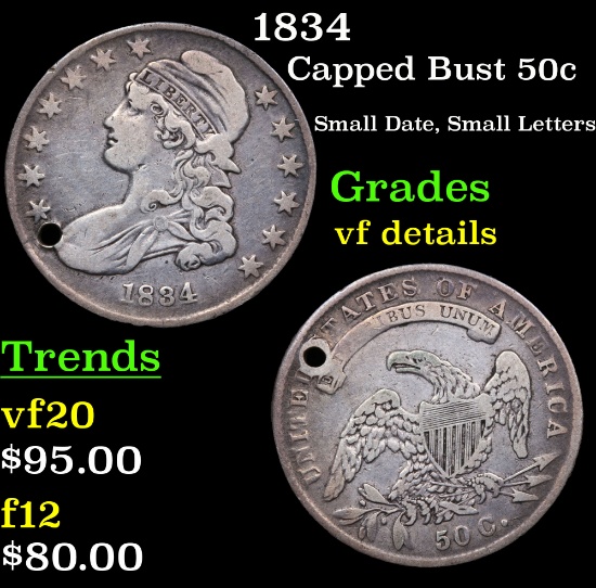 1834 Capped Bust Half Dollar 50c Grades vf details