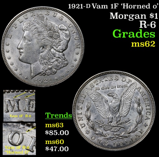 1921-d Vam 1F 'Horned o' Morgan Dollar $1 Grades Select Unc