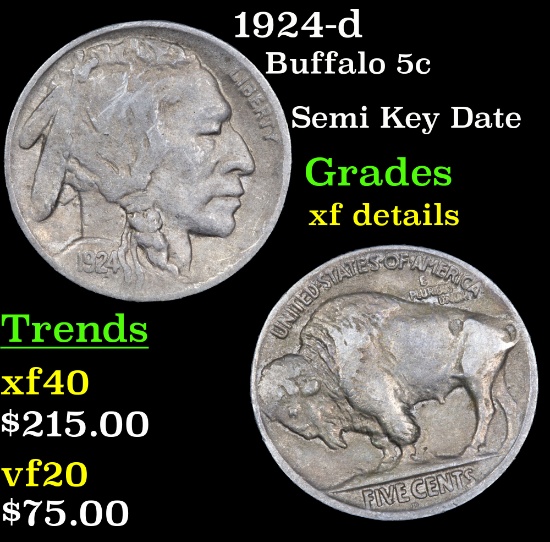 1924-d Buffalo Nickel 5c Grades xf details