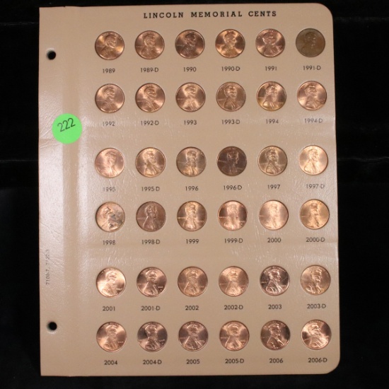 Complete Lincoln Cent Page 1989-2006, 36 coins