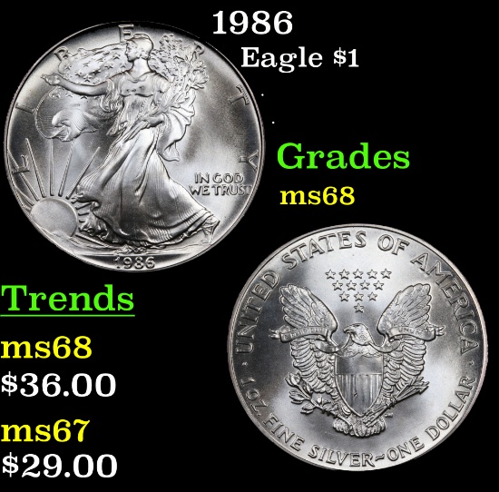 1986 Silver Eagle Dollar $1 Grades GEM+++ Unc