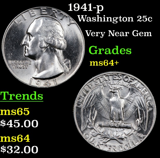 1941-p Washington Quarter 25c Grades Choice+ Unc