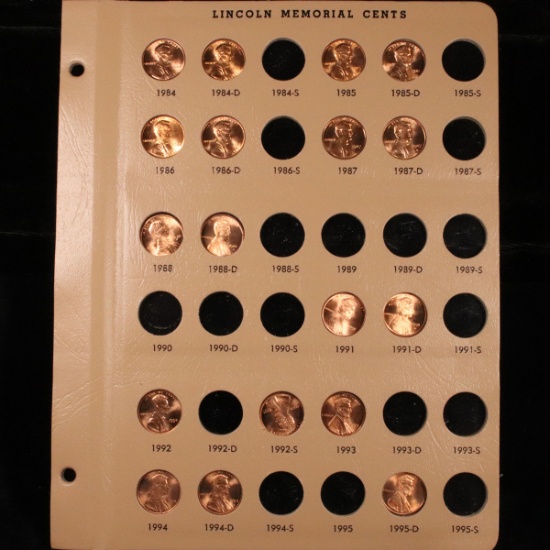 Partial Lincoln cent page 1984-1995 17 coins