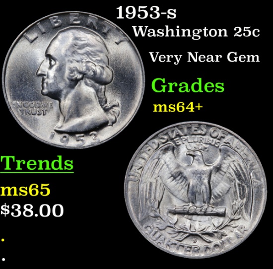 1953-s Washington Quarter 25c Grades Choice+ Unc