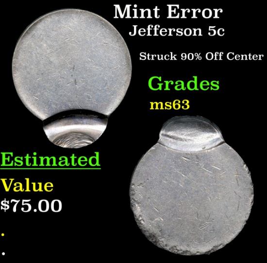 Mint Error Jefferson Nickel 5c Grades Select Unc