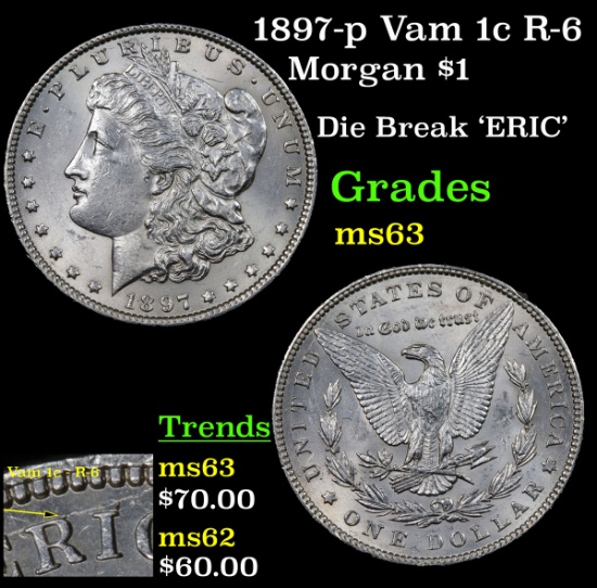 1897-p Vam 1c R-6 Morgan Dollar $1 Grades Select Unc