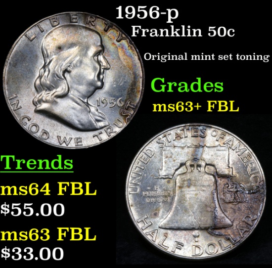 1956-p Franklin Half Dollar 50c Grades Select Unc+ FBL