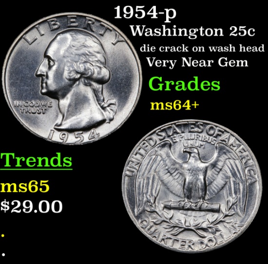 1954-p Washington Quarter 25c Grades Choice+ Unc