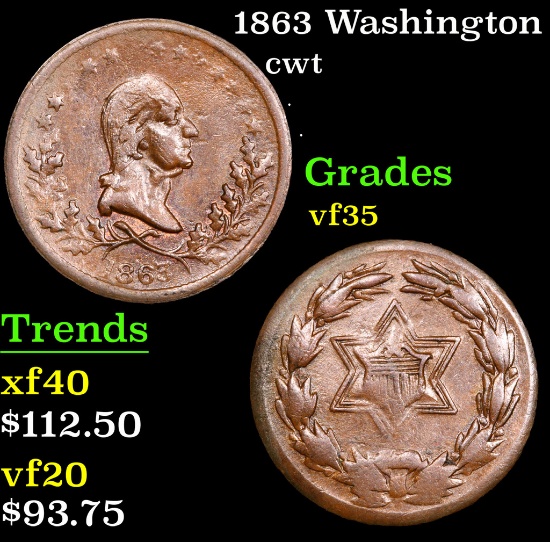 1863 Washington Civil War Token 1c Grades vf details