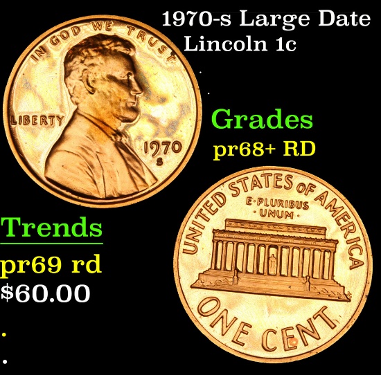 1970-s Large Date Lincoln Cent 1c Grades Gem++ Proof Red
