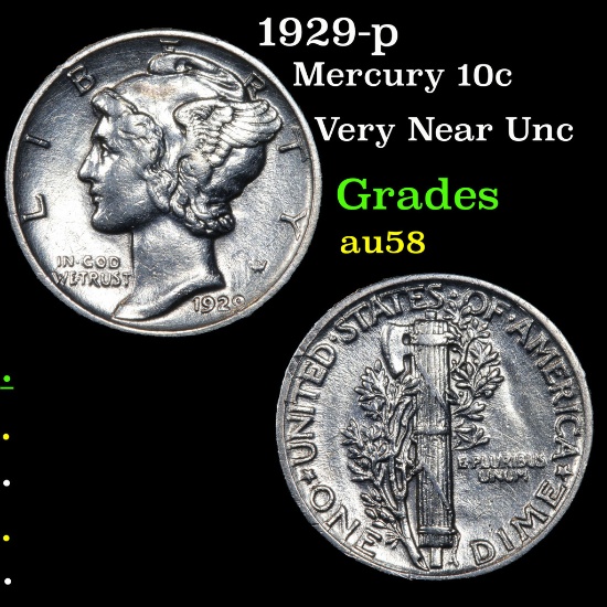 1929-p Mercury Dime 10c Grades Choice AU/BU Slider