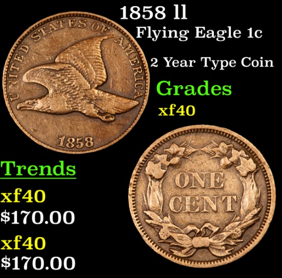 1858 ll Flying Eagle Cent 1c Grades xf