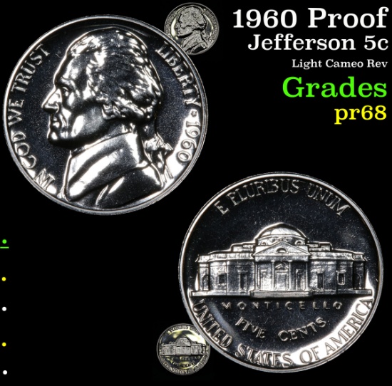 1960 Proof Jefferson Nickel 5c Grades GEM++ Proof