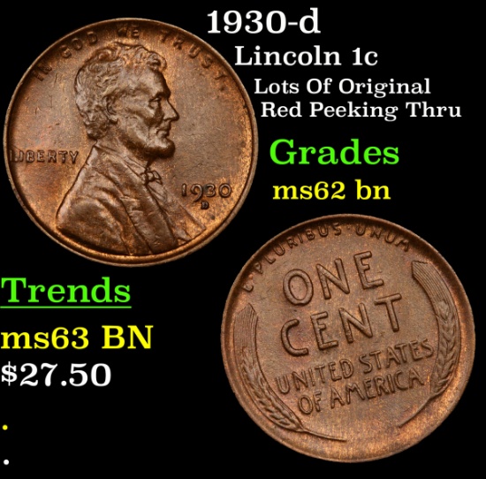 1930-d Lincoln Cent 1c Grades Select Unc BN