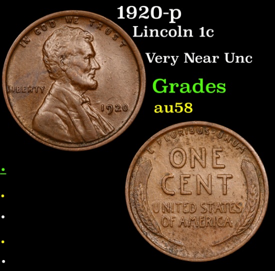 1920-p Lincoln Cent 1c Grades Choice AU/BU Slider