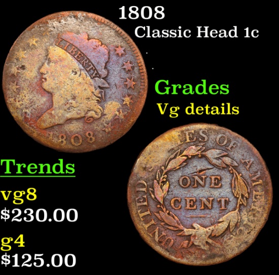 1808 Classic Head Large Cent 1c Grades vg details