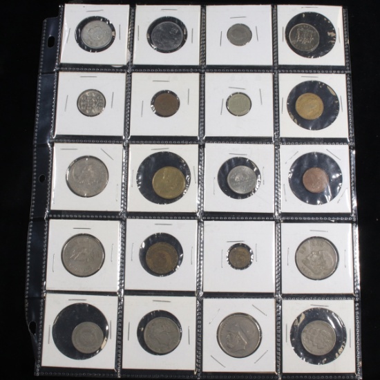 Page of 20 Mixed Foreign coins