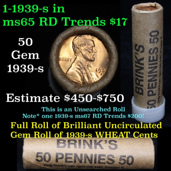 Uncirculated 1c orig shotgun roll, 1939-s in old Brink's wrapper