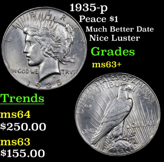 1935-p Peace Dollar $1 Grades Select+ Unc