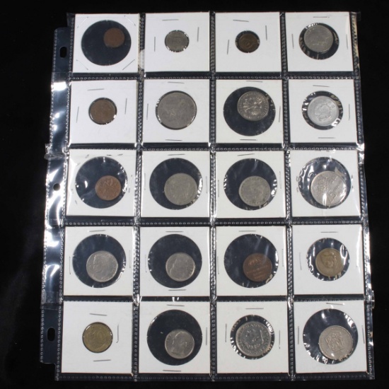 Page of 20 Mixed Foreign coins