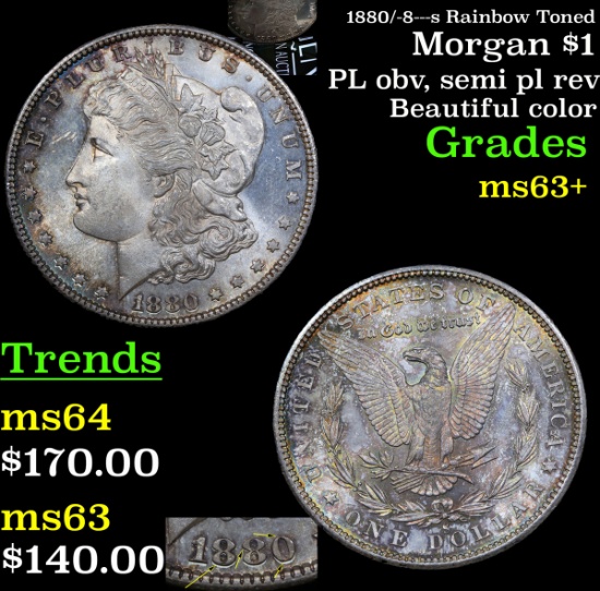 1880/-8---s Rainbow Toned Morgan Dollar $1 Grades Select+ Unc