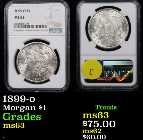 1899-o Morgan Dollar $1 Graded ms63 By NGC