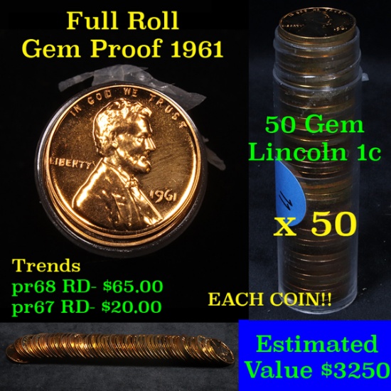 ***Auction Highlight*** Proof 1961-s Lincoln cent 1c roll, 50 pieces (fc) (fc)