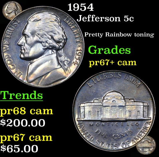 Proof 1954 Jefferson Nickel 5c Grades GEM++ Proof Cameo
