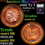 ***Auction Highlight*** 1886 Ty I Indian Cent 1c Graded Choice Unc RB By USCG (fc)