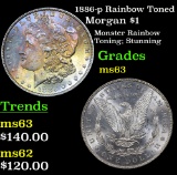 1886-p Rainbow Toned Morgan Dollar $1 Grades Select Unc