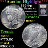 ***Auction Highlight*** 1934-p Peace Dollar $1 Graded Choice+ Unc By USCG (fc)