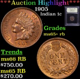 ***Auction Highlight*** 1905 Indian Cent 1c Graded Gem+ Unc RB By USCG (fc)