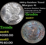 1889-p Rainbow Toned Morgan Dollar $1 Grades Select+ Unc