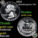 Proof 1951 Washington Quarter 25c Grades GEM Proof Cameo