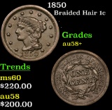 1850 Braided Hair Large Cent 1c Grades Choice AU/BU Slider+