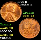 1929-p Lincoln Cent 1c Grades Gem+ Unc RD