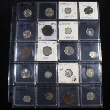 Page of 20 Mixed coins Barber 10c, Braided Hair 1c, Washington 25c, Mercury 10c, Indian 1c, Jefferso