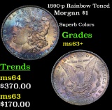 1890-p Rainbow Toned Morgan Dollar $1 Grades Select+ Unc