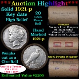 ***Auction Highlight*** Full solid date 1921-p Peace silver dollar roll, 20 coins (fc)