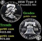 Proof 1956 Type 2 Franklin Half Dollar 50c Grades GEM+ Proof Cameo