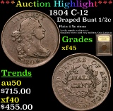 ***Auction Highlight*** 1804 C-12 Draped Bust Half Cent 1/2c Graded xf+ By USCG (fc)