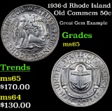 1936-d Rhode Island Old Commem Half Dollar 50c Grades GEM Unc