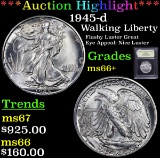 ***Auction Highlight*** 1945-d Walking Liberty Half Dollar 50c Graded GEM++ Unc By USCG (fc)