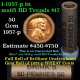 ***Auction Highlight*** Uncirculated 1c orig shotgun roll, 1957-p in old Brink's wrapper (fc)