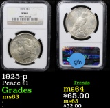 NGC 1925-p Peace Dollar $1 Graded ms63 By NGC